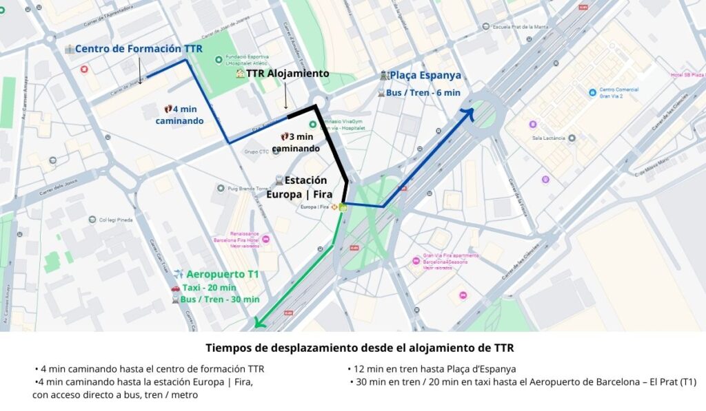 ¿Dónde hacer un curso IRATA en Europa? Precios, formación, aeropuertos, alojamiento y experiencia en Barcelona 2 Ubicacion de alojamiento para alumnos de TTR 1024x597 1